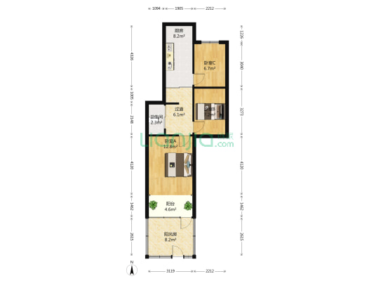 后大树根2号 3室0厅1卫 65平方