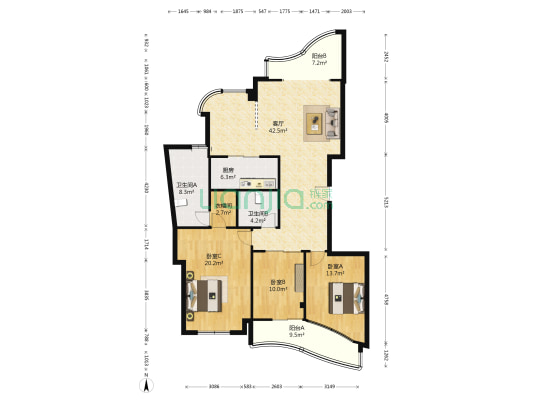 银湖翡翠三期 3室1厅2卫 133平方