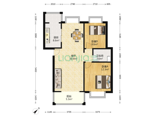 今日家园 2室1厅1卫 82平方