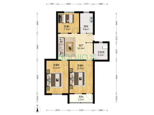 西园路9号 3室1厅1卫 79平方