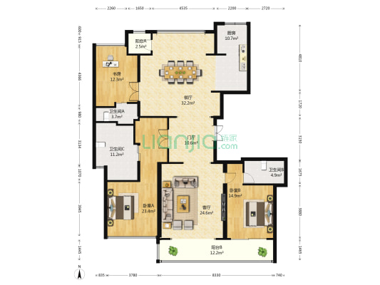 龙湖春江彼岸 3室2厅3卫 198平方