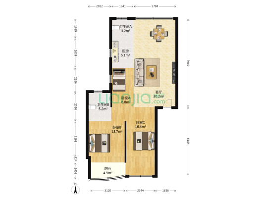钻石苑 3室1厅2卫 113平方