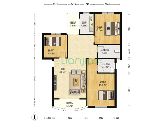 阳光生活派 3室1厅2卫 129平方