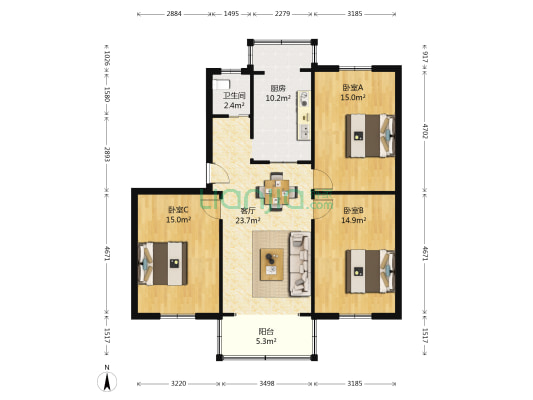 长营村98号 3室1厅1卫 104平方