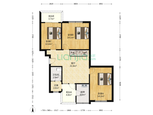 致祥路37号 3室1厅1卫 92平方