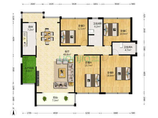 海容幸福里 4室1厅2卫 170平方