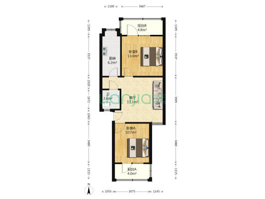 长湖地三村 2室1厅1卫 71平方