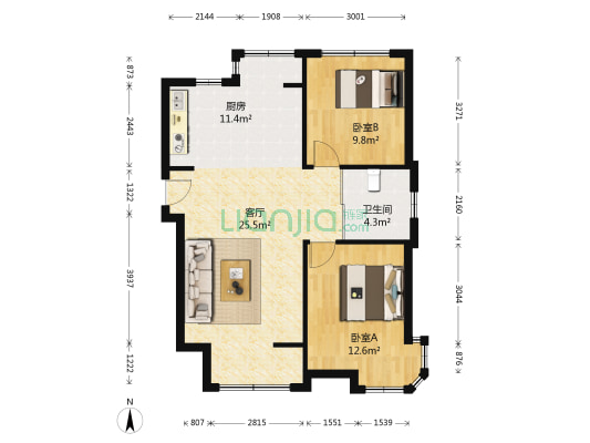 雨润溪树华庭（南区） 2室1厅1卫 91平方