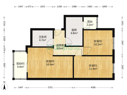 紫南家园北区 3室1厅1卫 86平方