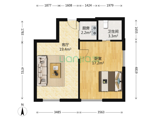 帝湖双鱼座 1室1厅1卫 59平方