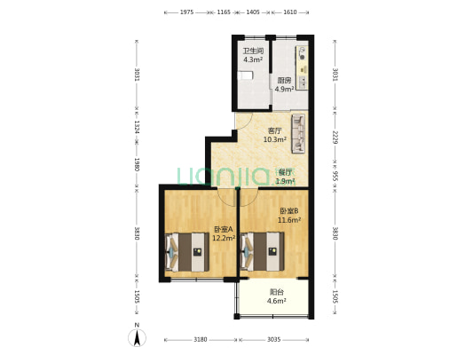 灵桥小区 2室2厅1卫 62平方