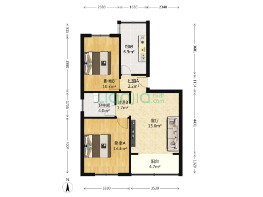 飘鹰公寓 2室1厅1卫 76平方