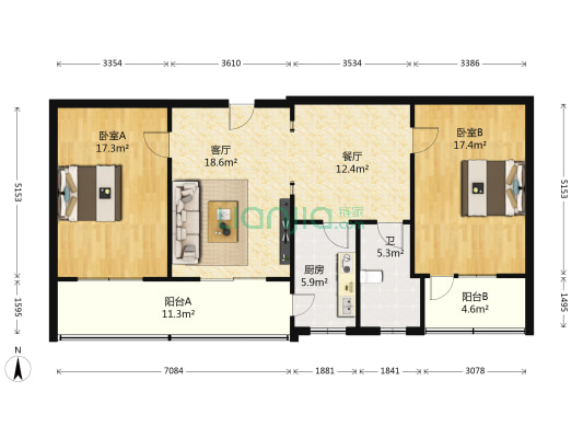 市阀门一厂宿舍 2室2厅1卫 92平方
