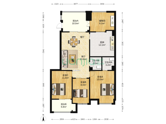 中庚城西区 3室1厅2卫 98平方