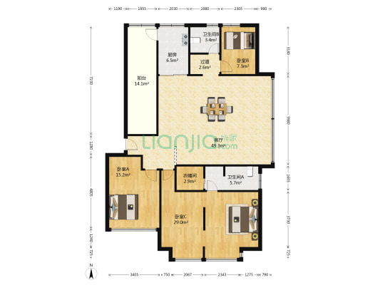 德意中兴广场 3室1厅2卫 170平方