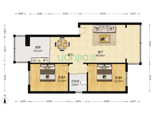 轻铁湖光花园一期 2室1厅1卫 105平方