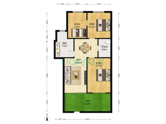 竹辉路散盘 3室1厅1卫 87平方