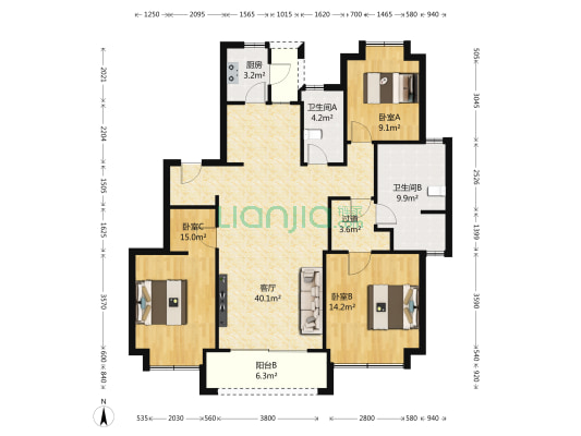 月亮湾3号美颂花园三期 3室1厅2卫 143平方