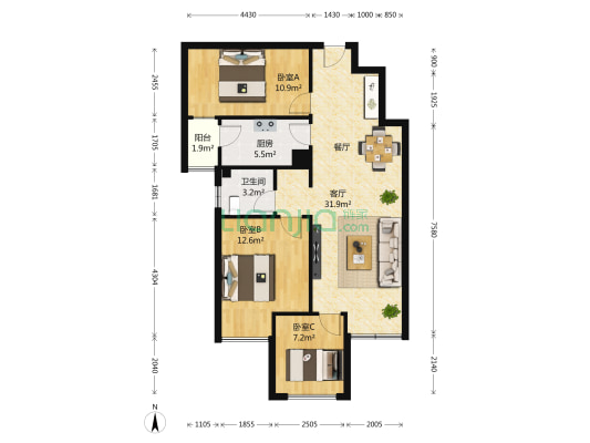华润中央公园 3室1厅1卫 86平方