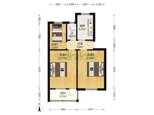 五台山 3室0厅1卫 67平方