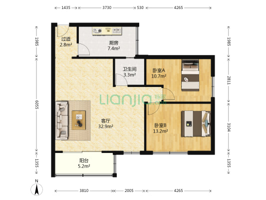 东晋丽苑 2室1厅1卫 88平方