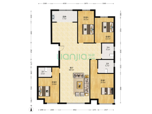 恒瑞玺湖 4室1厅3卫 190平方