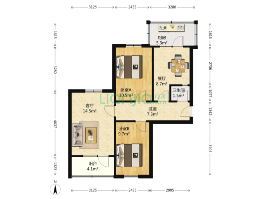东风里 2室2厅1卫 71平方