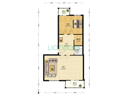 宏桥小区 1室1厅1卫 102平方