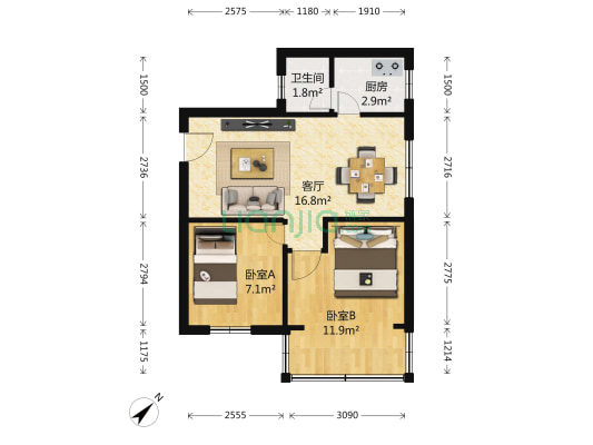 农林下横路 2室1厅1卫 49平方