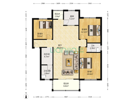 石镜街555号 3室1厅3卫 121平方
