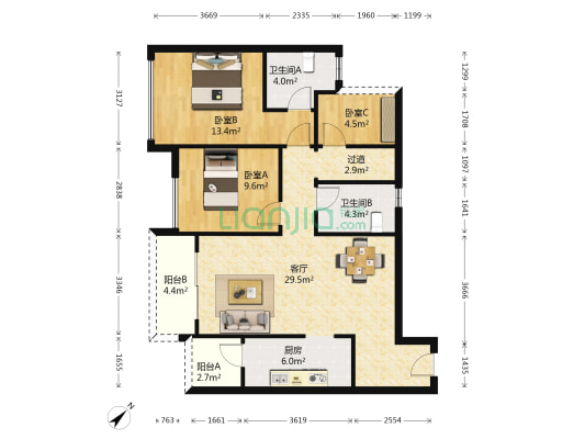 鲁能领秀城1街区 3室1厅2卫 101平方