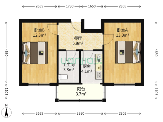 顺通花园三期 2室1厅1卫 52平方