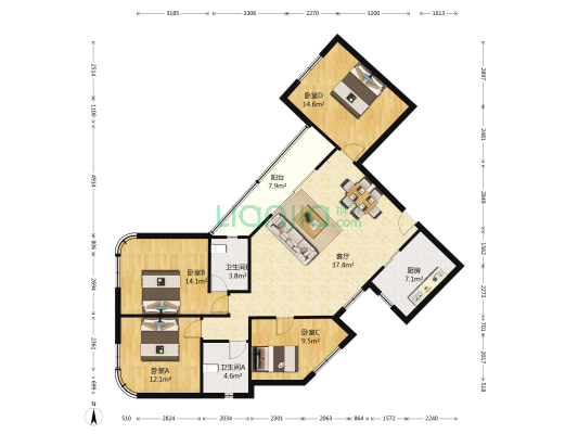 梅花园 4室1厅2卫 156平方