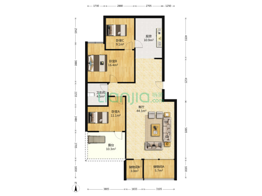 洪山景苑 3室1厅1卫 104平方