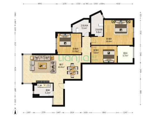 花间集 3室1厅2卫 118平方