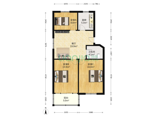太湖东路280号 3室1厅1卫 87平方