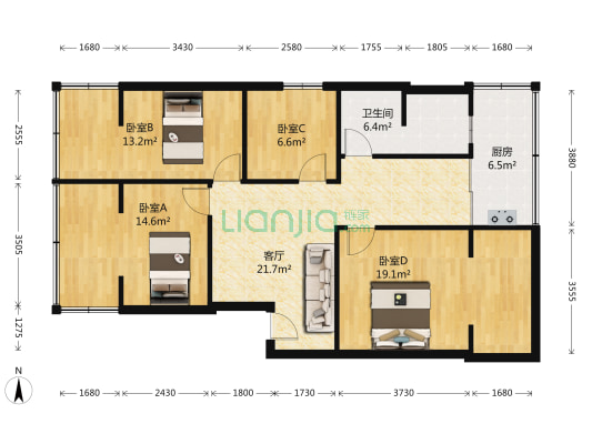 郭家桥北街11号 4室1厅1卫 106平方