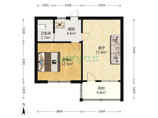 桥儿头茶绿组团 1室1厅1卫 46平方