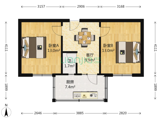 河北省水产局宿舍 2室1厅1卫 47平方