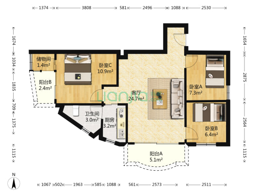 永信大楼 3室1厅1卫 95平方