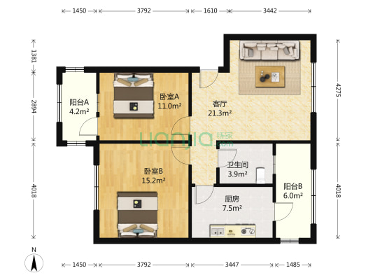 红阳小区 2室1厅1卫 72平方