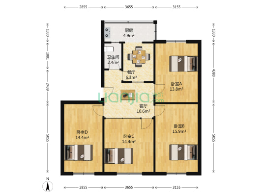 商业街65号 4室2厅1卫 99平方