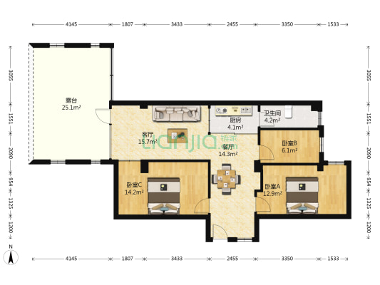 天明苑 3室2厅1卫 78平方