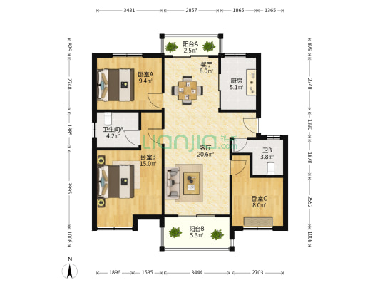 金杏苑 3室2厅2卫 101平方