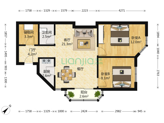 丽花城 2室1厅1卫 104平方