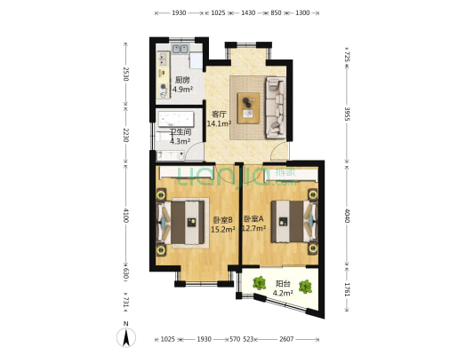 石堰苑北区 2室1厅1卫 68平方