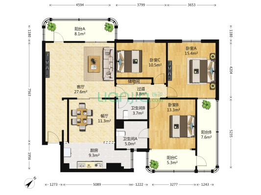 中宁大厦 3室2厅2卫 149平方