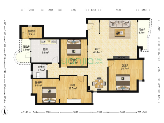 翡翠名园 4室1厅1卫 134平方