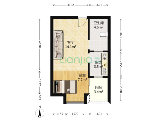 理想家园 1室1厅1卫 41平方