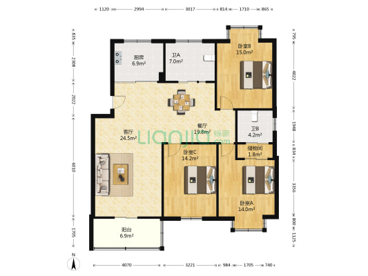 华泰剑桥康河流水 3室2厅2卫 128平方